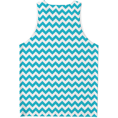 Blue And White Chevron Pattern Print Men's Tank Top