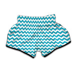 Blue And White Chevron Pattern Print Muay Thai Boxing Shorts