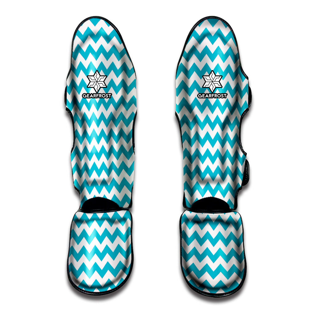 Blue And White Chevron Pattern Print Muay Thai Shin Guard