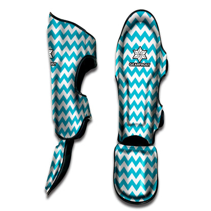 Blue And White Chevron Pattern Print Muay Thai Shin Guard