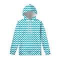 Blue And White Chevron Pattern Print Pullover Hoodie