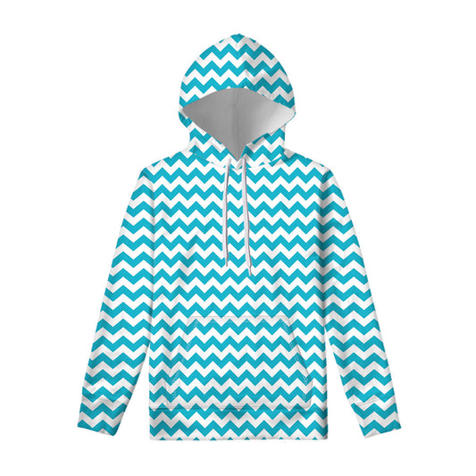 Blue And White Chevron Pattern Print Pullover Hoodie