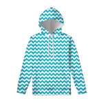 Blue And White Chevron Pattern Print Pullover Hoodie