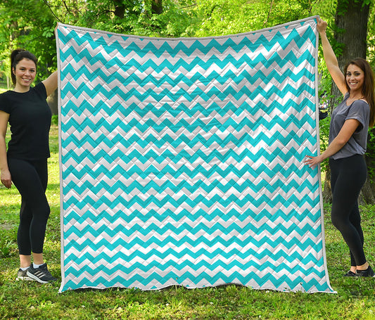 Blue And White Chevron Pattern Print Quilt