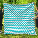 Blue And White Chevron Pattern Print Quilt