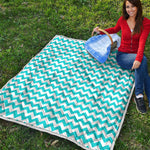 Blue And White Chevron Pattern Print Quilt