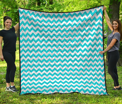 Blue And White Chevron Pattern Print Quilt