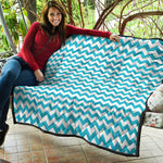 Blue And White Chevron Pattern Print Quilt