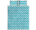 Blue And White Chevron Pattern Print Quilt Bed Set