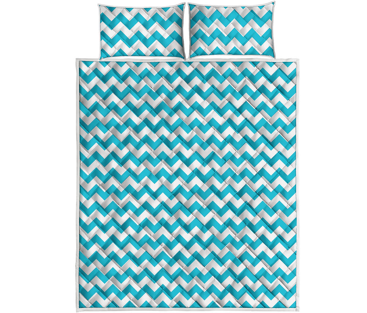 Blue And White Chevron Pattern Print Quilt Bed Set