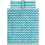 Blue And White Chevron Pattern Print Quilt Bed Set
