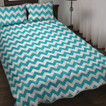 Blue And White Chevron Pattern Print Quilt Bed Set