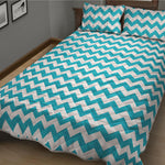 Blue And White Chevron Pattern Print Quilt Bed Set