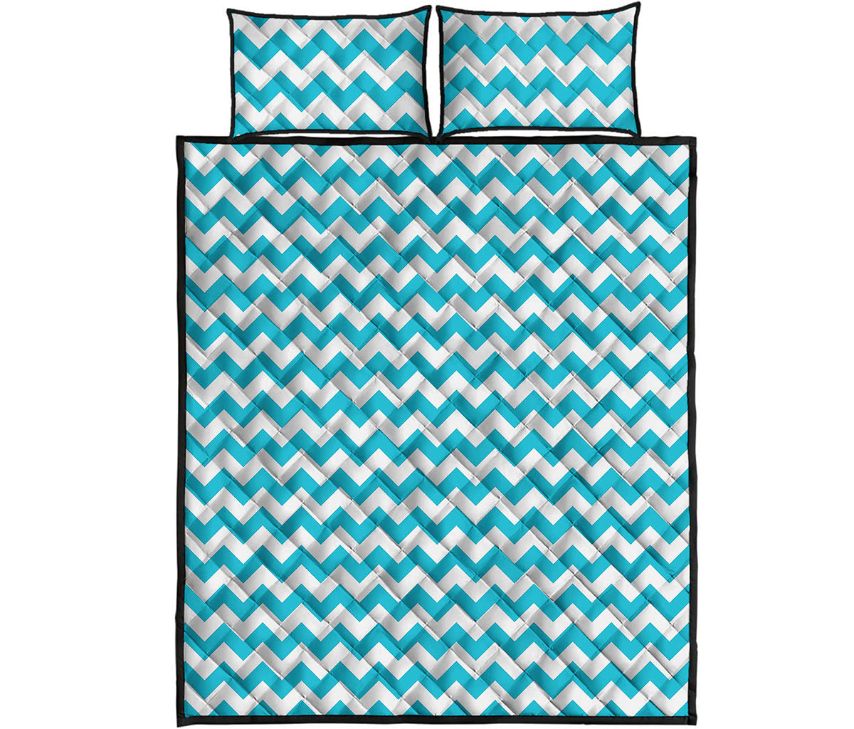 Blue And White Chevron Pattern Print Quilt Bed Set