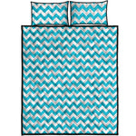 Blue And White Chevron Pattern Print Quilt Bed Set