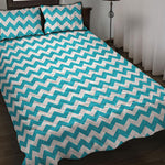 Blue And White Chevron Pattern Print Quilt Bed Set