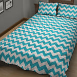 Blue And White Chevron Pattern Print Quilt Bed Set