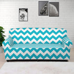 Blue And White Chevron Pattern Print Sofa Cover