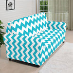 Blue And White Chevron Pattern Print Sofa Cover