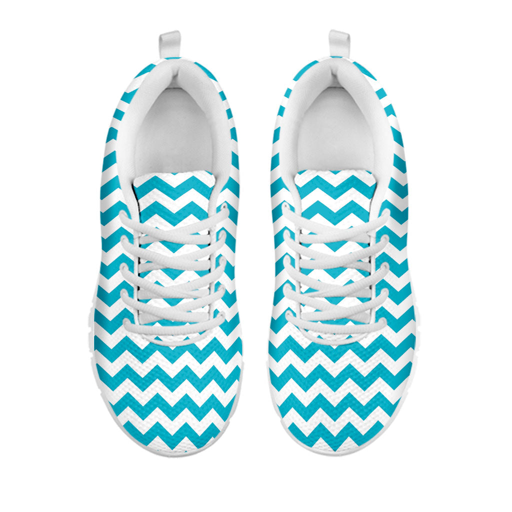 Blue And White Chevron Pattern Print White Sneakers