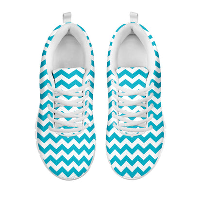 Blue And White Chevron Pattern Print White Sneakers