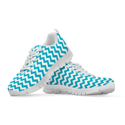 Blue And White Chevron Pattern Print White Sneakers