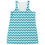 Blue And White Chevron Pattern Print Women's Racerback Tank Top