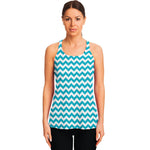 Blue And White Chevron Pattern Print Women's Racerback Tank Top