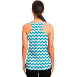 Blue And White Chevron Pattern Print Women's Racerback Tank Top