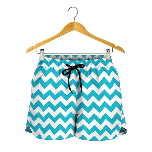 Blue And White Chevron Pattern Print Women's Shorts