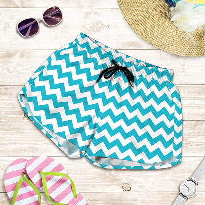 Blue And White Chevron Pattern Print Women's Shorts