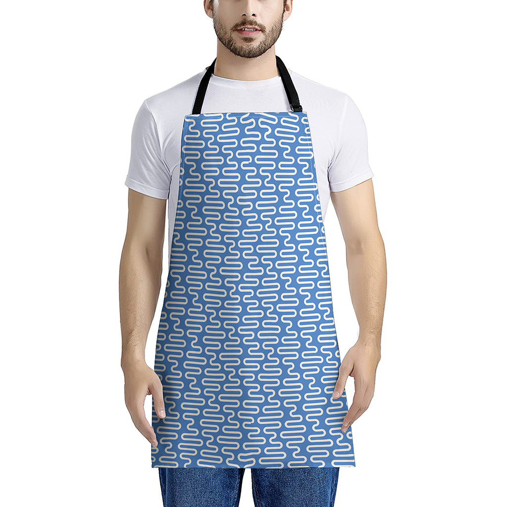 Blue And White DNA Pattern Print Apron