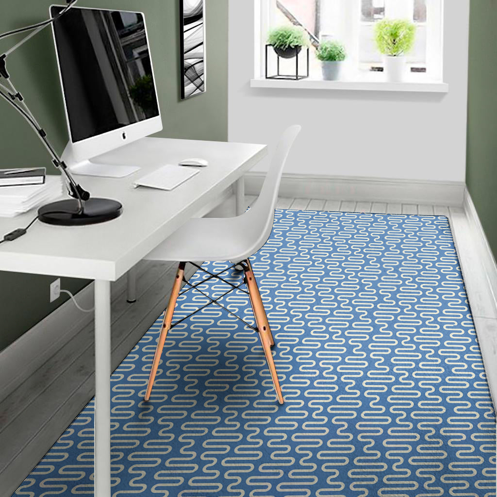 Blue And White DNA Pattern Print Area Rug
