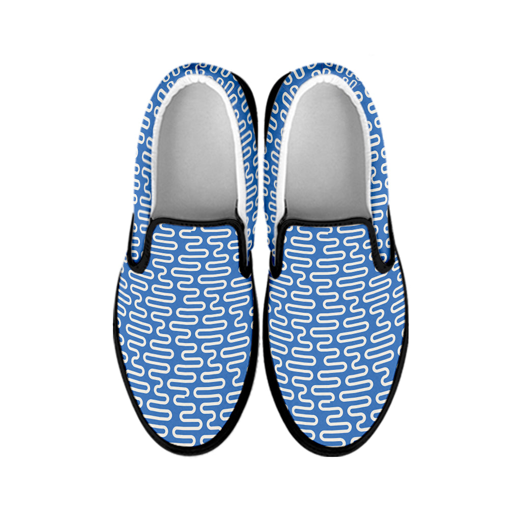 Blue And White DNA Pattern Print Black Slip On Shoes