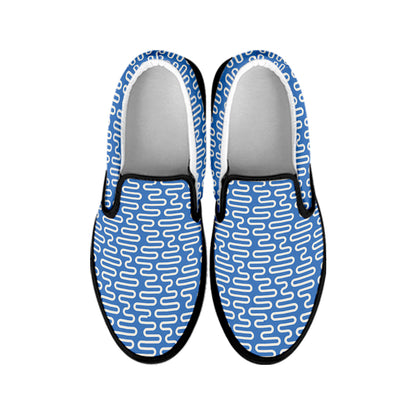 Blue And White DNA Pattern Print Black Slip On Shoes