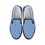 Blue And White DNA Pattern Print Black Slip On Shoes