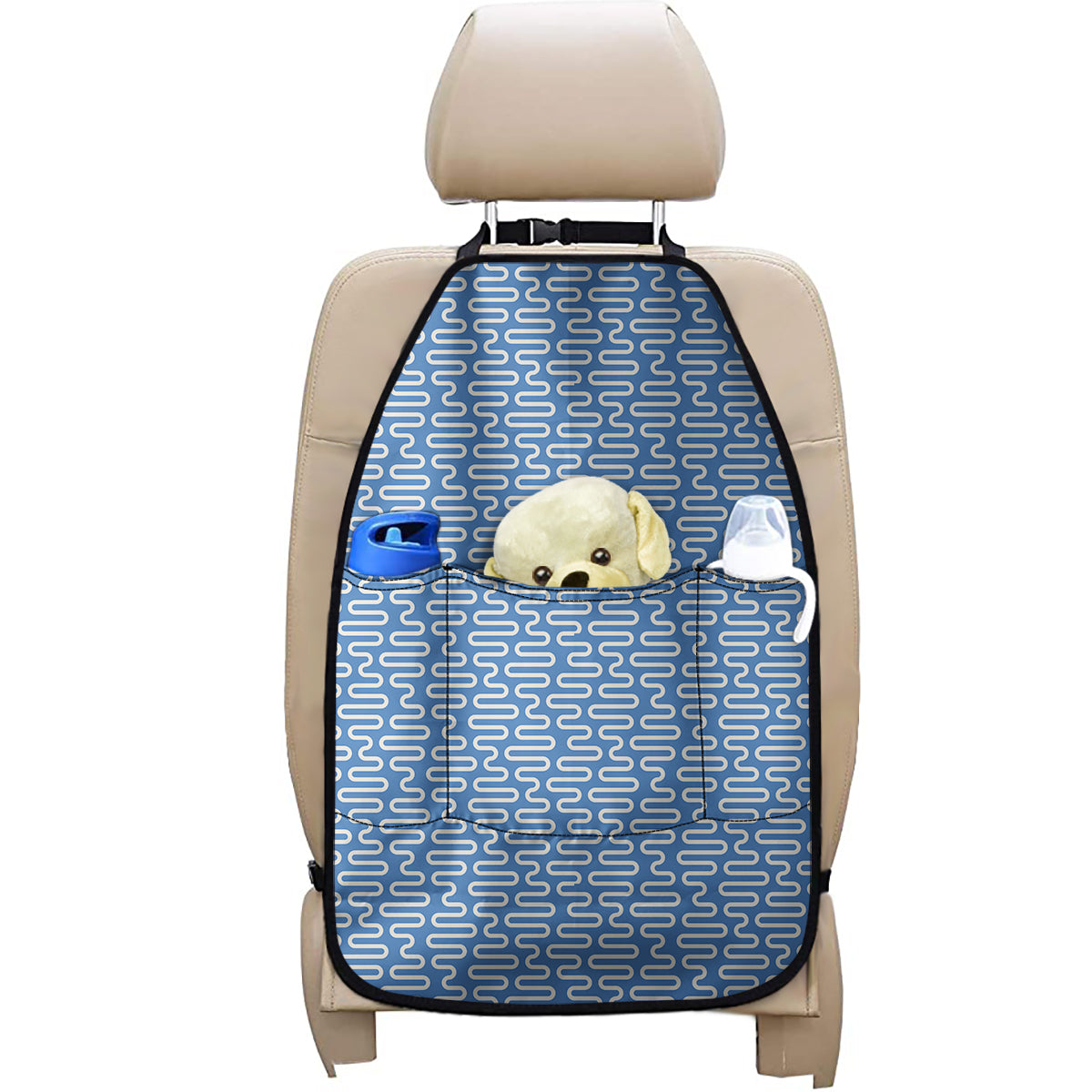 Blue And White DNA Pattern Print Car Seat Organizers