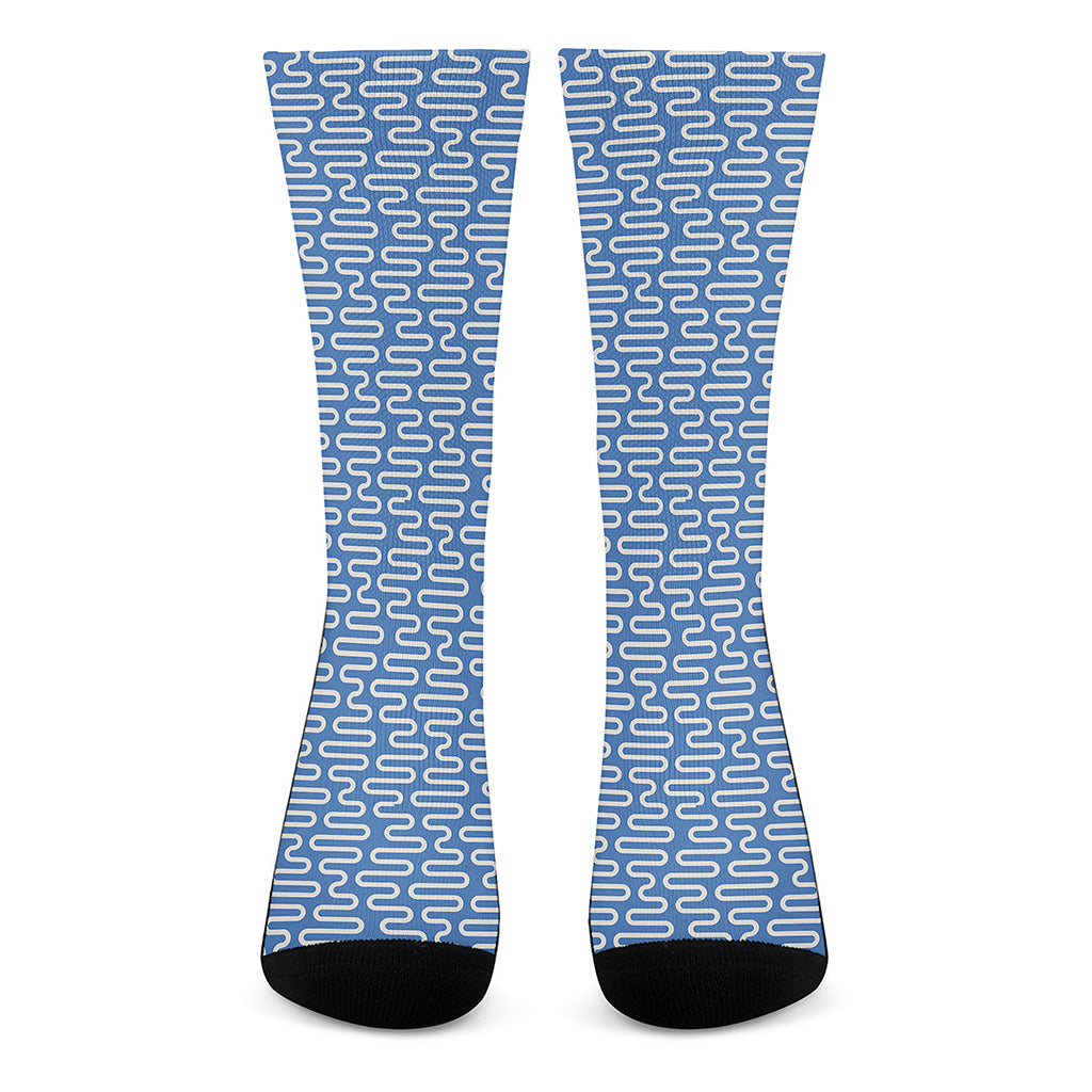 Blue And White DNA Pattern Print Crew Socks