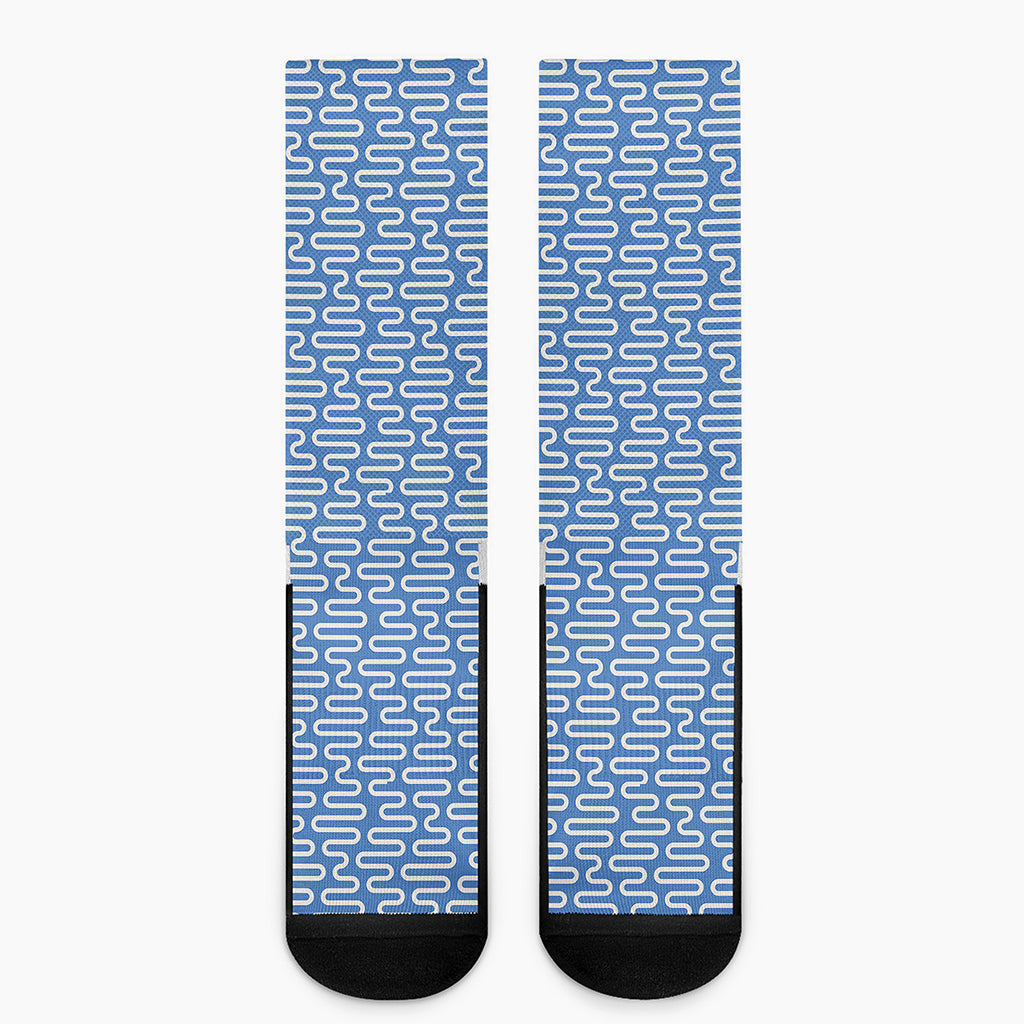 Blue And White DNA Pattern Print Crew Socks