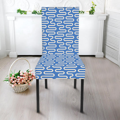 Blue And White DNA Pattern Print Dining Chair Slipcover