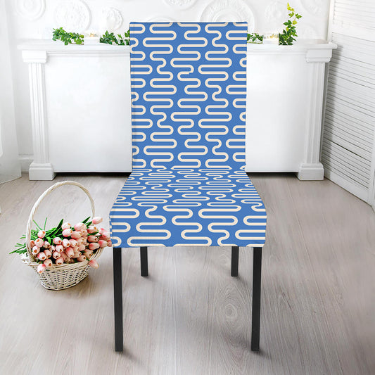 Blue And White DNA Pattern Print Dining Chair Slipcover