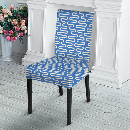 Blue And White DNA Pattern Print Dining Chair Slipcover