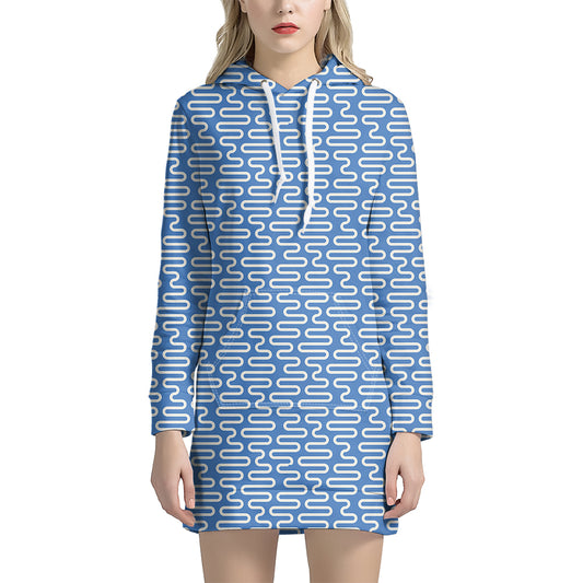 Blue And White DNA Pattern Print Hoodie Dress