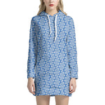 Blue And White DNA Pattern Print Hoodie Dress