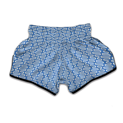 Blue And White DNA Pattern Print Muay Thai Boxing Shorts