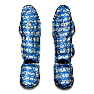 Blue And White DNA Pattern Print Muay Thai Shin Guard