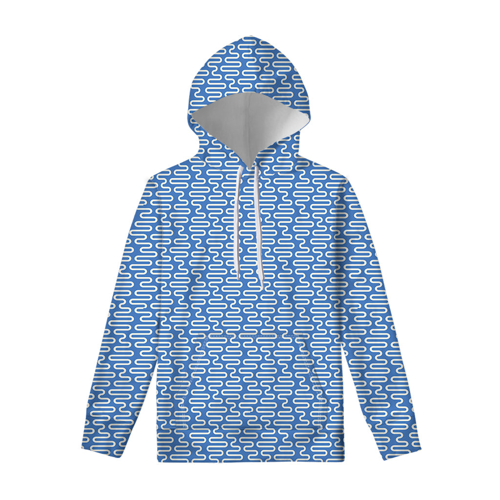 Blue And White DNA Pattern Print Pullover Hoodie