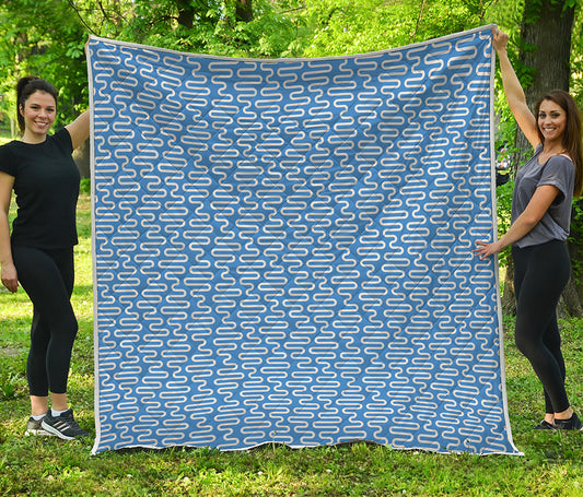 Blue And White DNA Pattern Print Quilt