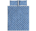 Blue And White DNA Pattern Print Quilt Bed Set