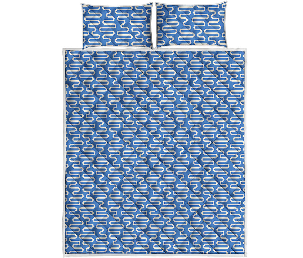 Blue And White DNA Pattern Print Quilt Bed Set